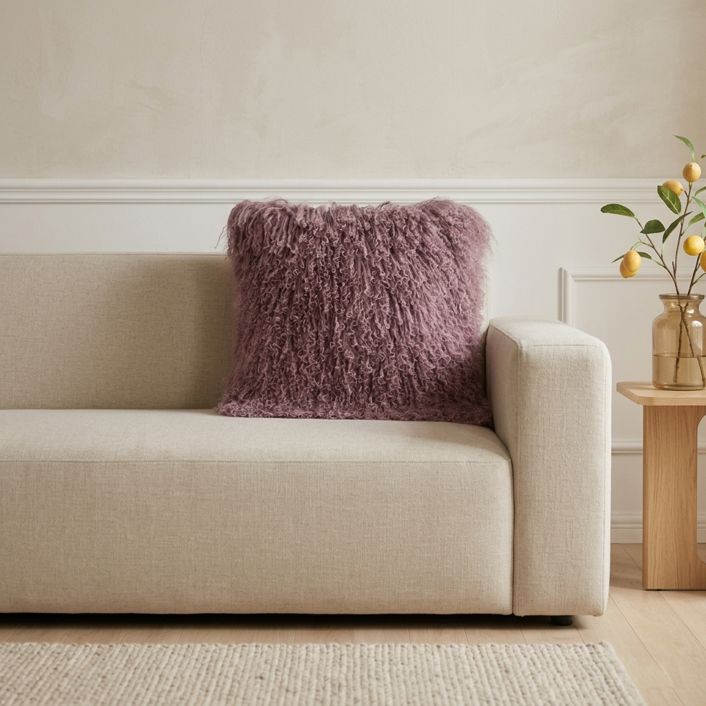 Mongolian Lamb Fur Pillow – Plum | Soft Luxury Throw Pillow | Multiple Sizes Available