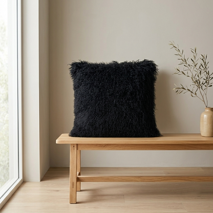 Mongolian Lamb Fur Pillow – Black | Soft Luxury Throw Pillow | Multiple Sizes Available