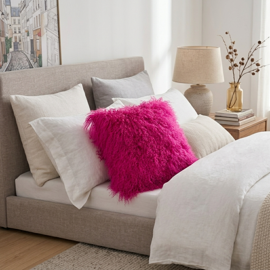Mongolian Lamb Fur Pillow – Hot Pink | Soft Luxury Throw Pillow | Multiple Sizes Available
