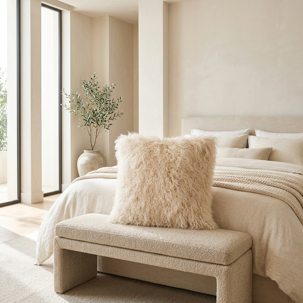 Mongolian Lamb Fur Pillow – Beige| Soft Luxury Throw Pillow | Multiple Sizes Available