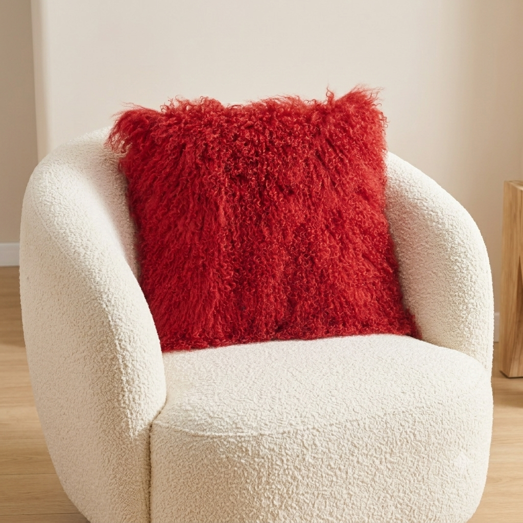 Mongolian Lamb Fur Pillow –Burgundy | Soft Luxury Throw Pillow | Multiple Sizes Available