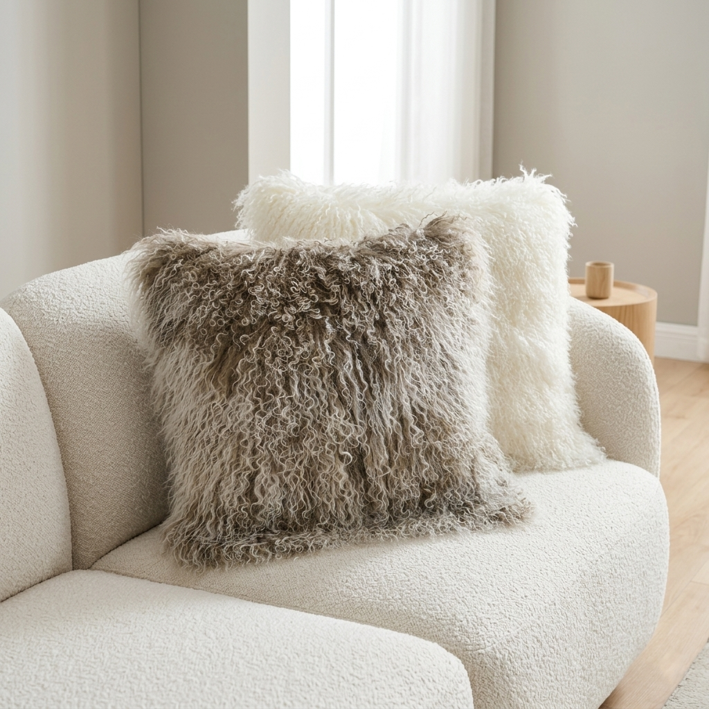 Mongolian Lamb Fur Pillow – Sage Green with White Tips  | Soft Luxury Throw Pillow | Multiple Sizes Available