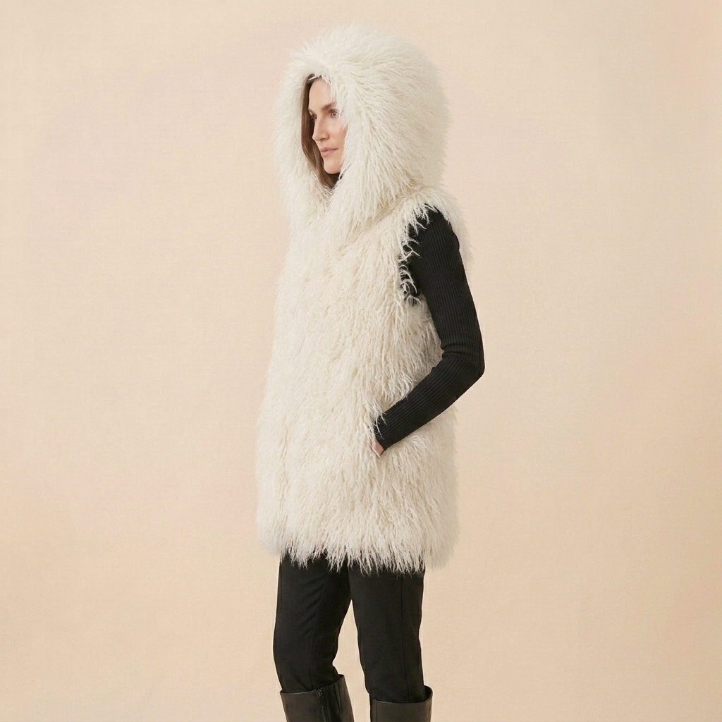 26" Hooded Mongolian Lamb Fur Vests | Available in Multiple Colors