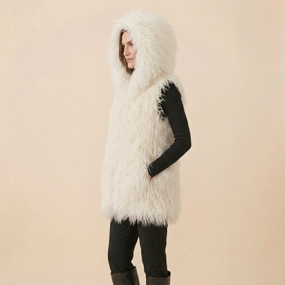 26" Hooded Mongolian Lamb Fur Vests | Available in Multiple Colors