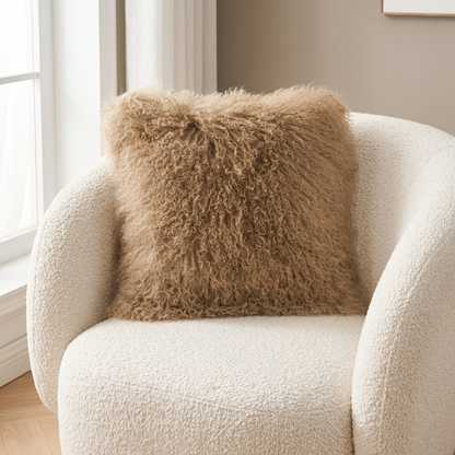 Mongolian Lamb Fur Pillow – Dark Beige| Soft Luxury Throw Pillow | Multiple Sizes Available