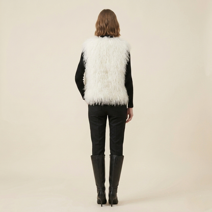 Genuine Natural White Mongolian Lamb Fur Vest – 21 Inch Luxury Curly Fur Vest