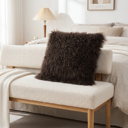 Espresso Brown Mongolian Lamb Fur Pillow | Soft Curly Luxury Accent Pillow