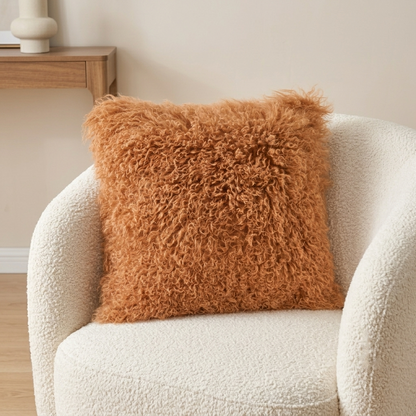 Mongolian Lamb Fur Pillow – Curcumin Yellow | Soft Luxury Throw Pillow | Multiple Sizes Available