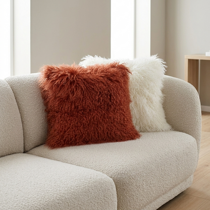 Mongolian Lamb Fur Pillow – Rusty Red | Soft Luxury Throw Pillow | Multiple Sizes Available