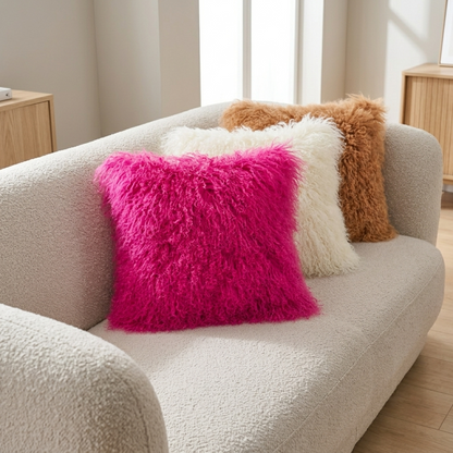 Mongolian Lamb Fur Pillow – Hot Pink | Soft Luxury Throw Pillow | Multiple Sizes Available