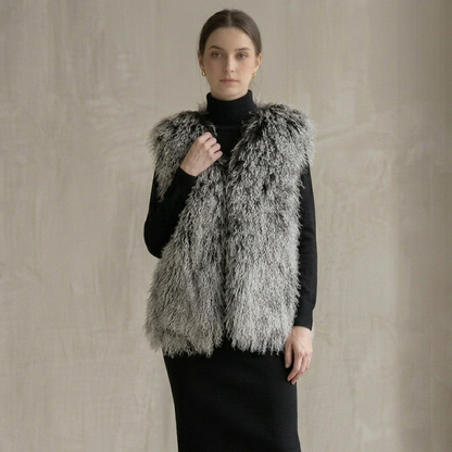 Frosted Grey Mongolian Lamb Fur Vest – 26 Inch Genuine Curly Lamb Fur Vest