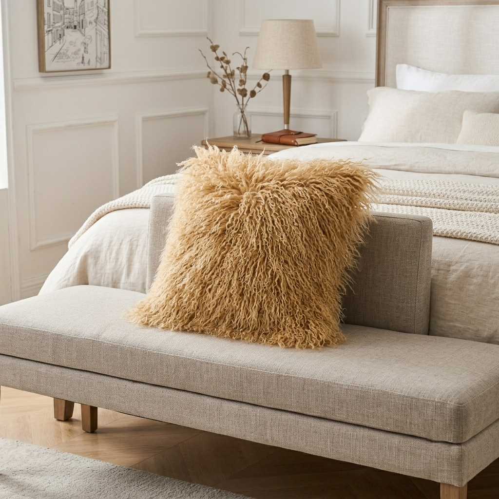 Mongolian Lamb Fur Pillow – Toffee | Soft Luxury Throw Pillow | Multiple Sizes Available