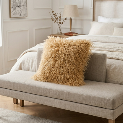 Mongolian Lamb Fur Pillow – Toffee | Soft Luxury Throw Pillow | Multiple Sizes Available