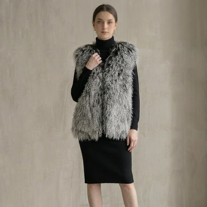 Frosted Grey Mongolian Lamb Fur Vest – 26 Inch Genuine Curly Lamb Fur Vest