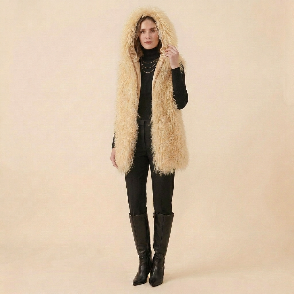 26" Hooded Mongolian Lamb Fur Vests | Available in Multiple Colors