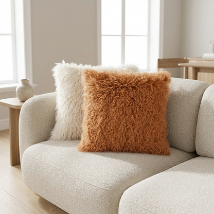 Mongolian Lamb Fur Pillow – Curcumin Yellow | Soft Luxury Throw Pillow | Multiple Sizes Available