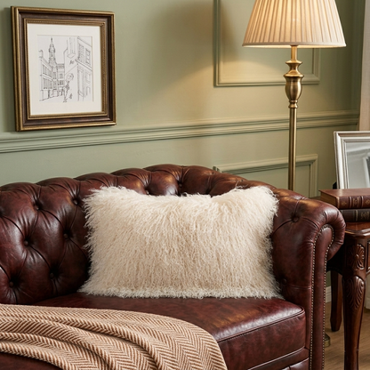Kissenbezug aus tibetischem/mongolischem Lammfell, braun 