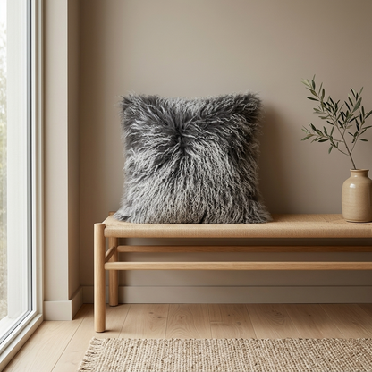 Mongolian Lamb Fur Pillow – Frosted Grey | Soft Luxury Throw Pillow | Multiple Sizes Available
