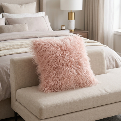 Mongolian Lamb Fur Pillow – Lotus Pink | Soft Luxury Throw Pillow | Multiple Sizes Available