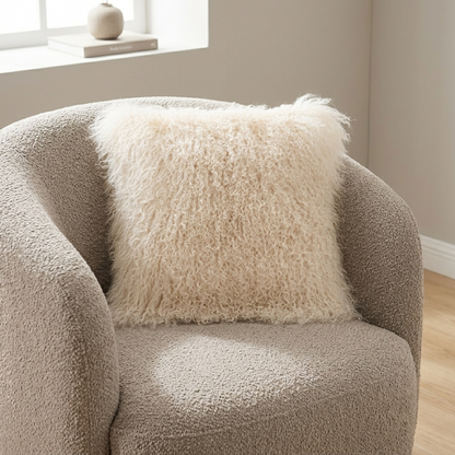 Mongolian Lamb Fur Pillow – Beige| Soft Luxury Throw Pillow | Multiple Sizes Available