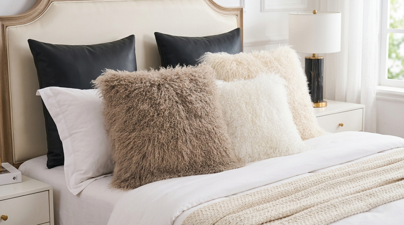 Mongolian Lamb Fur Pillow – Taupe | Soft Luxury Throw Pillow | Multiple Sizes Available