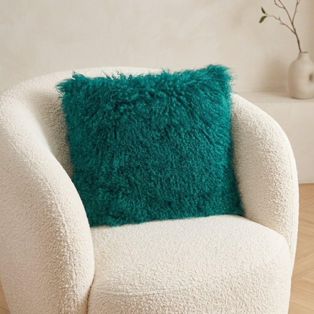 Mongolian Lamb Fur Pillow – Teal | Soft Luxury Throw Pillow | Multiple Sizes Available
