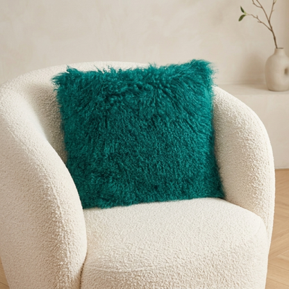Mongolian Lamb Fur Pillow – Teal | Soft Luxury Throw Pillow | Multiple Sizes Available