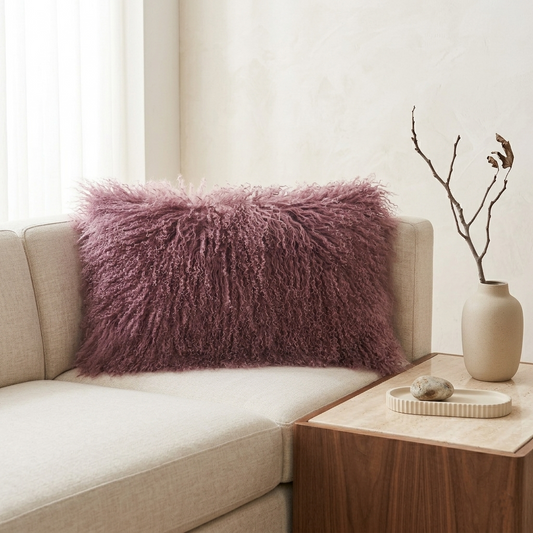 Housse de coussin en fourrure d'agneau tibétaine/mongole noire 