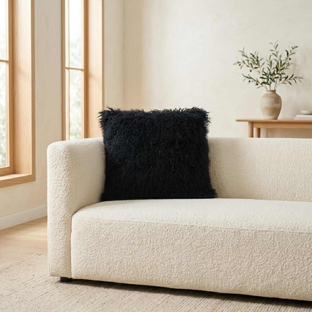 Mongolian Lamb Fur Pillow – Black | Soft Luxury Throw Pillow | Multiple Sizes Available