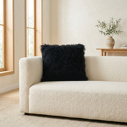 Mongolian Lamb Fur Pillow – Black | Soft Luxury Throw Pillow | Multiple Sizes Available
