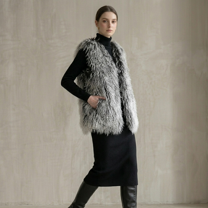 Frosted Grey Mongolian Lamb Fur Vest – 26 Inch Genuine Curly Lamb Fur Vest