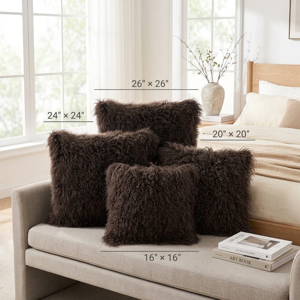 Espresso Brown Mongolian Lamb Fur Pillow | Soft Curly Luxury Accent Pillow