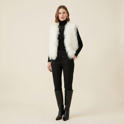 Genuine Natural White Mongolian Lamb Fur Vest – 21 Inch Luxury Curly Fur Vest