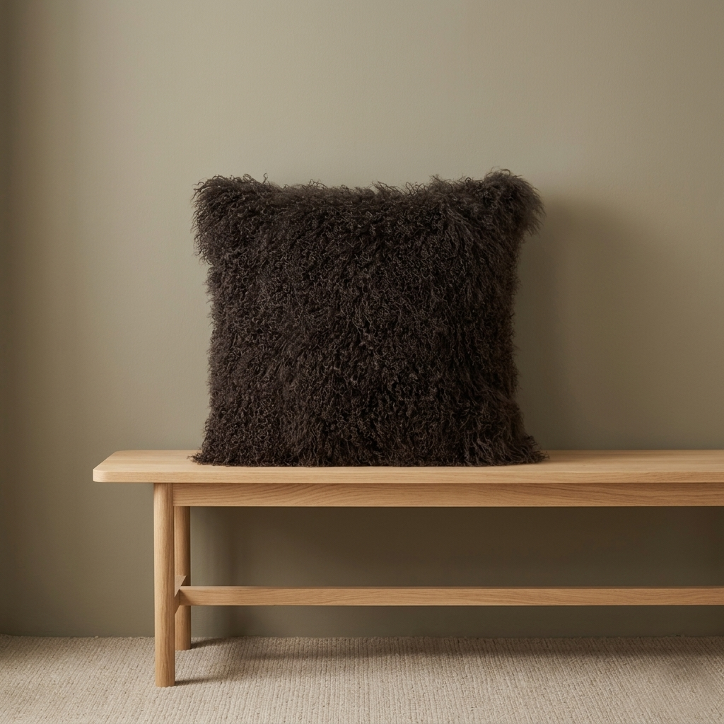 Espresso Brown Mongolian Lamb Fur Pillow | Soft Curly Luxury Accent Pillow