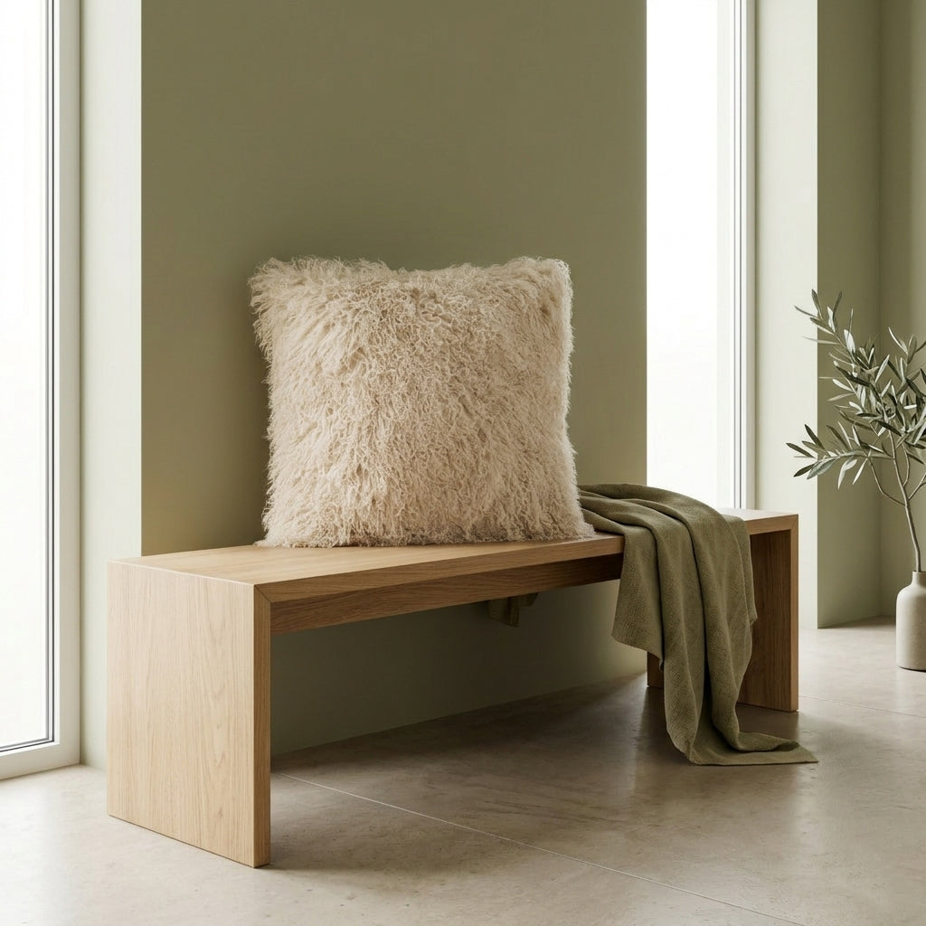 Mongolian Lamb Fur Pillow – Beige| Soft Luxury Throw Pillow | Multiple Sizes Available