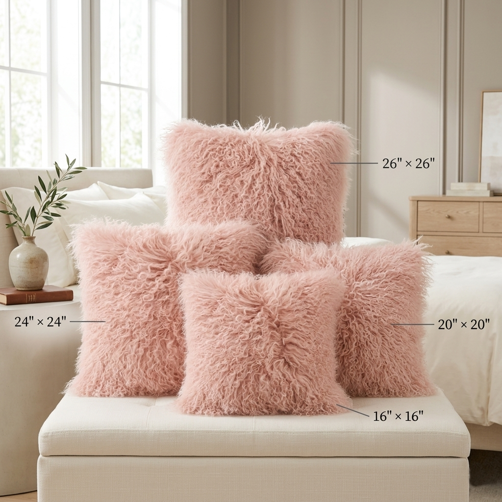 Mongolian Lamb Fur Pillow – Lotus Pink | Soft Luxury Throw Pillow | Multiple Sizes Available