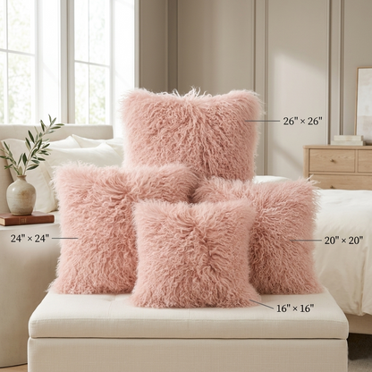 Mongolian Lamb Fur Pillow – Lotus Pink | Soft Luxury Throw Pillow | Multiple Sizes Available
