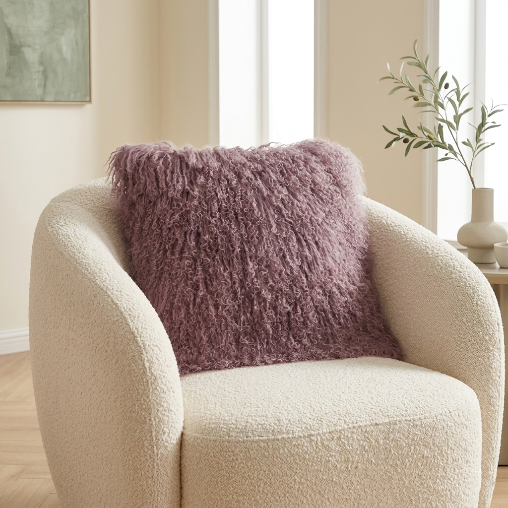 Mongolian Lamb Fur Pillow – Plum | Soft Luxury Throw Pillow | Multiple Sizes Available