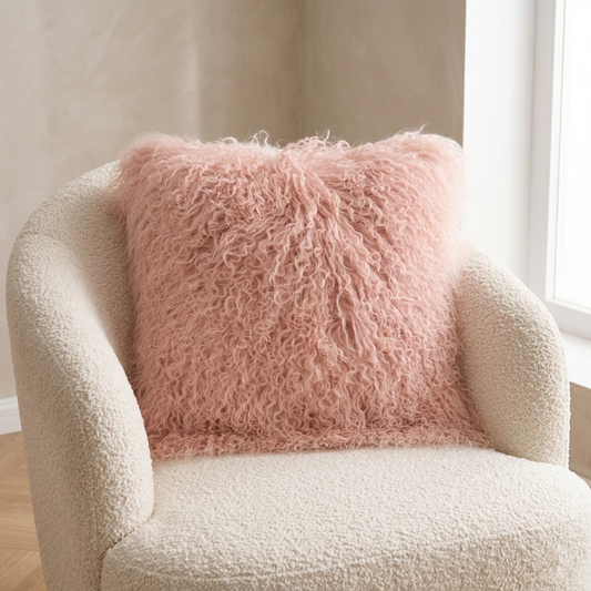 Mongolian Lamb Fur Pillow – Lotus Pink | Soft Luxury Throw Pillow | Multiple Sizes Available