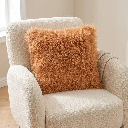 Mongolian Lamb Fur Pillow – Curcumin Yellow | Soft Luxury Throw Pillow | Multiple Sizes Available