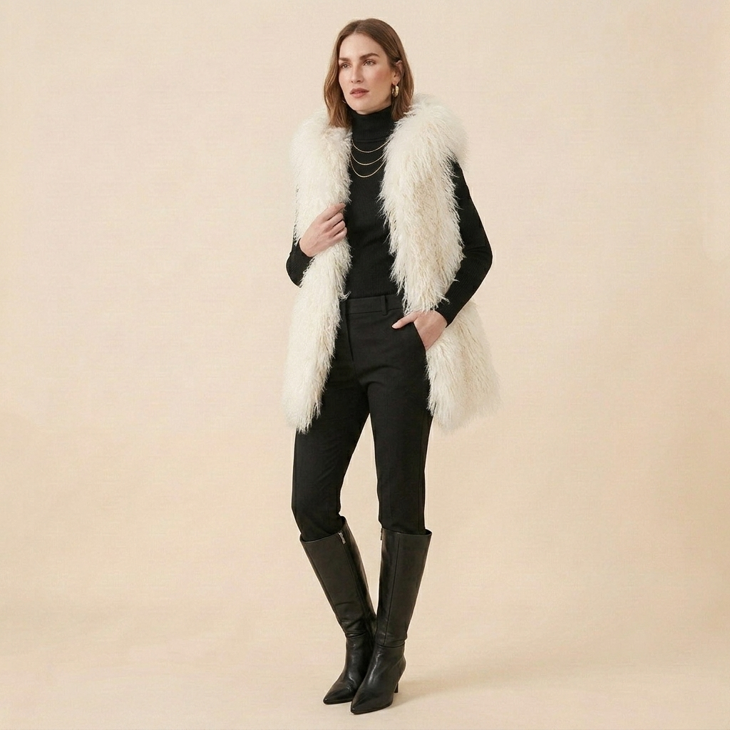 26" Hooded Mongolian Lamb Fur Vests | Available in Multiple Colors
