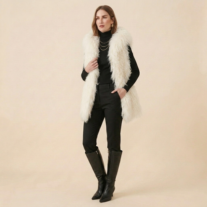 26" Hooded Mongolian Lamb Fur Vests | Available in Multiple Colors