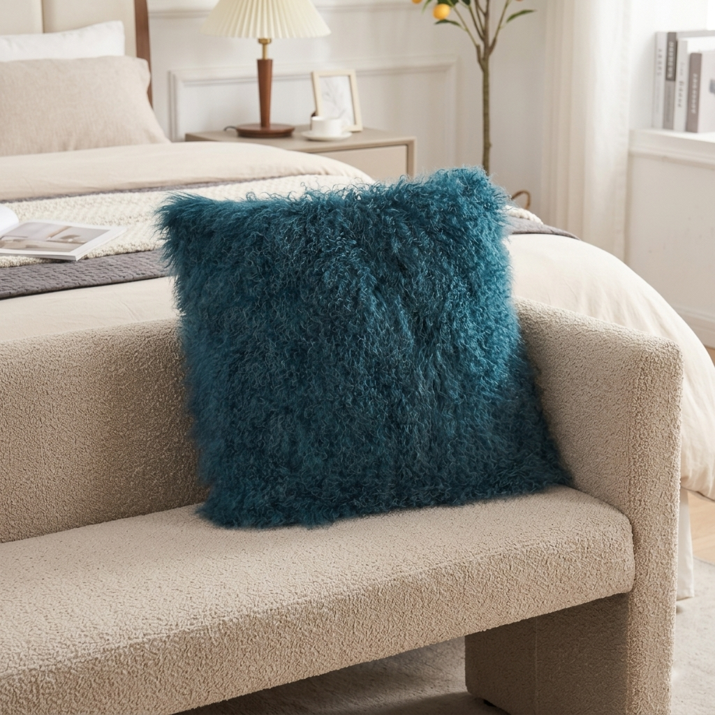 Mongolian Lamb Fur Pillow – Ink Blue | Soft Luxury Throw Pillow | Multiple Sizes Available