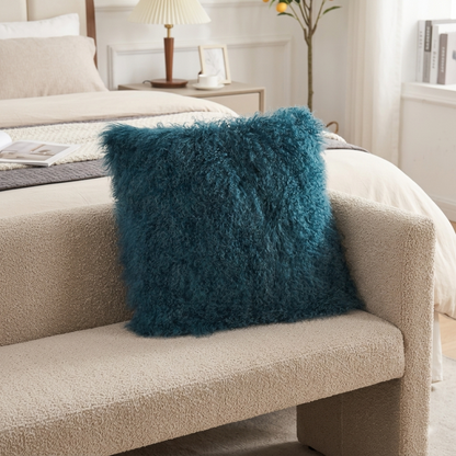 Mongolian Lamb Fur Pillow – Ink Blue | Soft Luxury Throw Pillow | Multiple Sizes Available