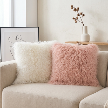 Mongolian Lamb Fur Pillow – Lotus Pink | Soft Luxury Throw Pillow | Multiple Sizes Available