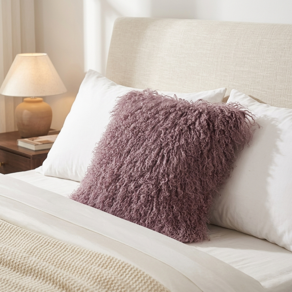 Mongolian Lamb Fur Pillow – Plum | Soft Luxury Throw Pillow | Multiple Sizes Available