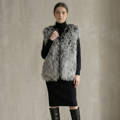 Frosted Grey Mongolian Lamb Fur Vest – 26 Inch Genuine Curly Lamb Fur Vest