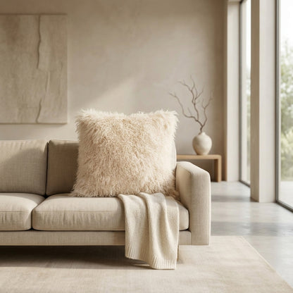 Mongolian Lamb Fur Pillow – Beige| Soft Luxury Throw Pillow | Multiple Sizes Available