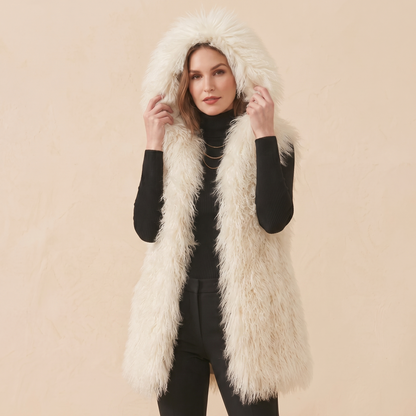 26" Hooded Mongolian Lamb Fur Vests | Available in Multiple Colors