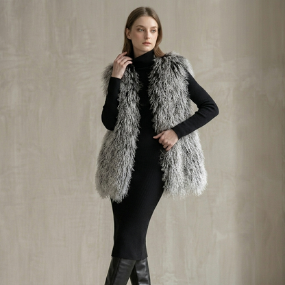 Frosted Grey Mongolian Lamb Fur Vest – 26 Inch Genuine Curly Lamb Fur Vest